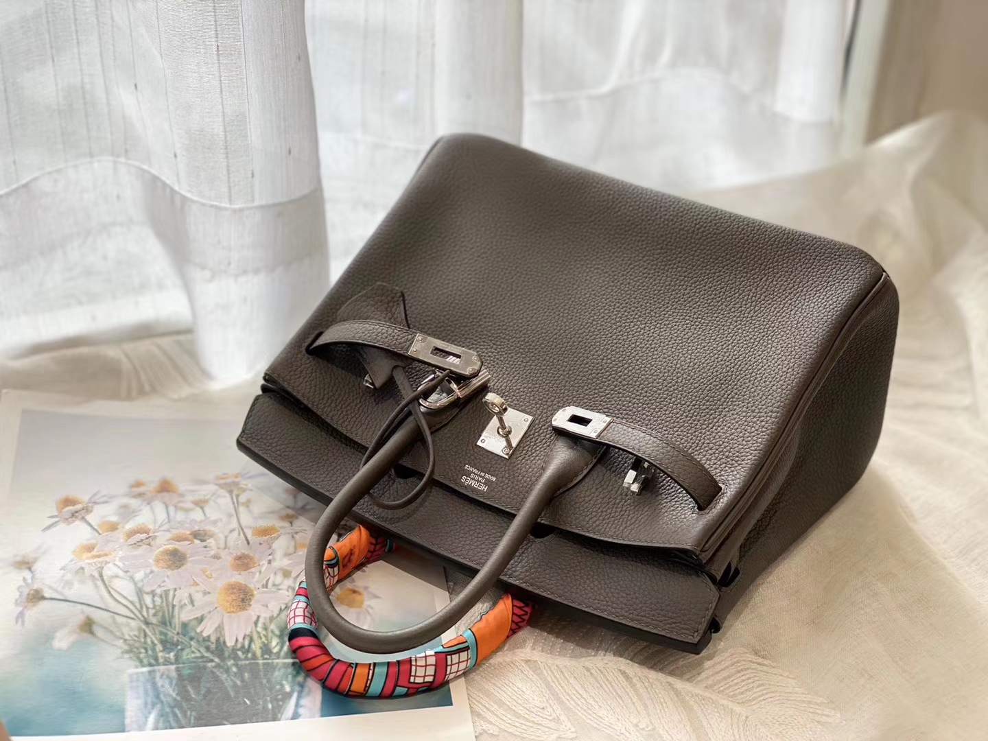 高级灰冷艳气质  8F锡器灰 银扣 birkin25CM 原厂Togo皮 铂金包 纯手缝蜡线缝制工艺