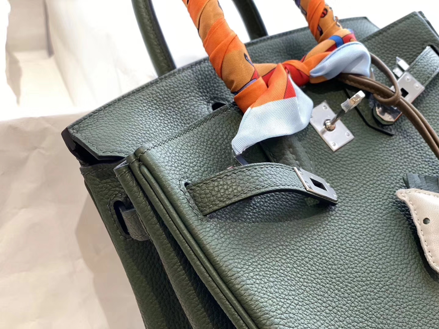 无敌推荐皮质到工艺都无可挑剔 V6丛林绿 银扣 birkin25CM 原厂Togo皮 铂金包 纯手缝蜡线缝制工艺