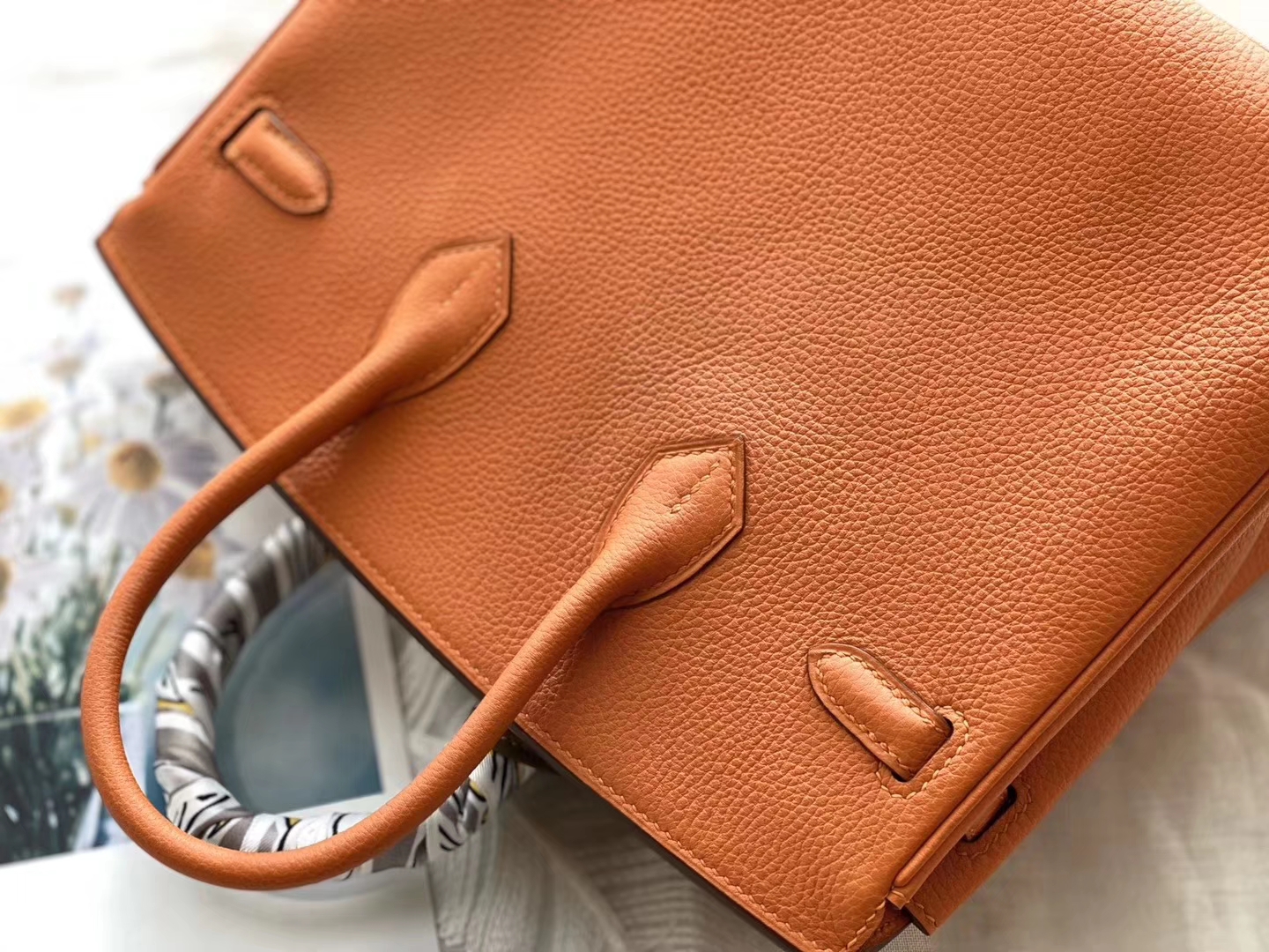 永不过气的经典橙 H家代表色 Ck93橙色 银扣 birkin25CM 原厂Togo皮 铂金包 纯手缝蜡线缝制工艺