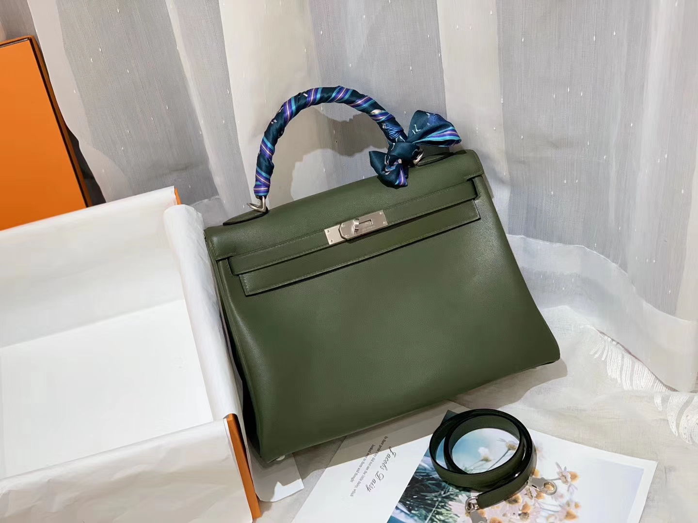 HERMES 32kelly swift 丛林绿 拉丝银扣 蜡线手缝 ～