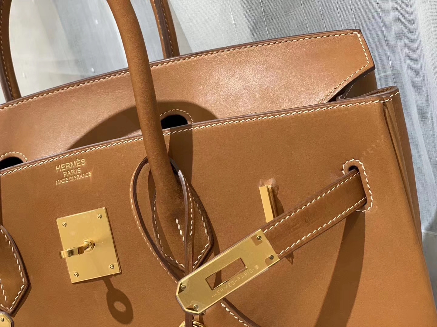 爱马仕 35birkin 原厂御用马鞍皮 马鞍色 金扣 蜡线手缝 ～