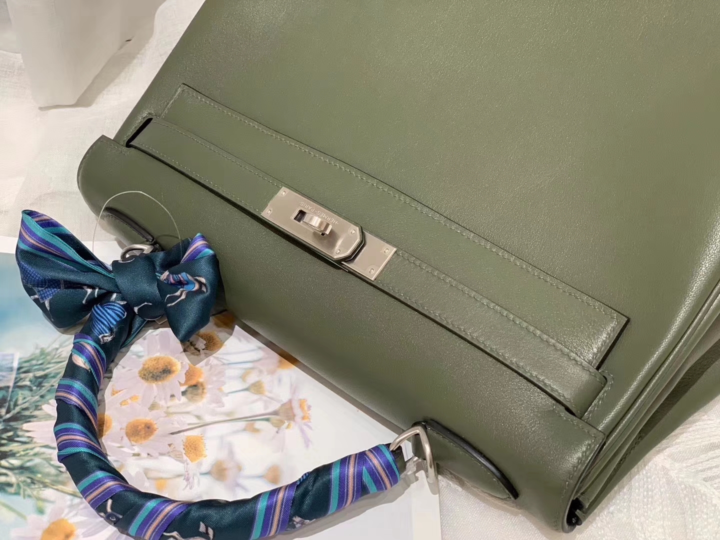 HERMES 32kelly swift 丛林绿 拉丝银扣 蜡线手缝 ～