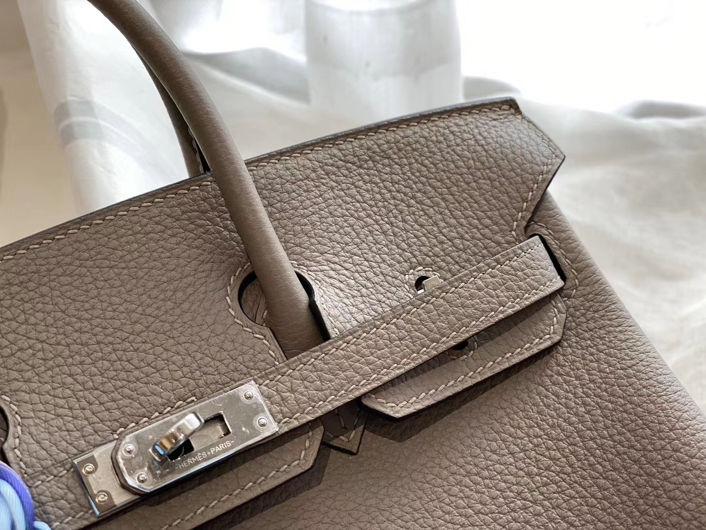CK81斑鸠灰 银扣 birkin25CM 原厂Togo皮 铂金包 纯手缝蜡线缝制工艺