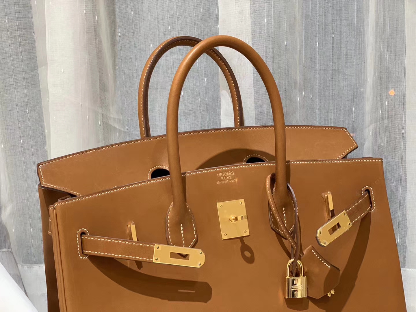 爱马仕 35birkin 原厂御用马鞍皮 马鞍色 金扣 蜡线手缝 ～