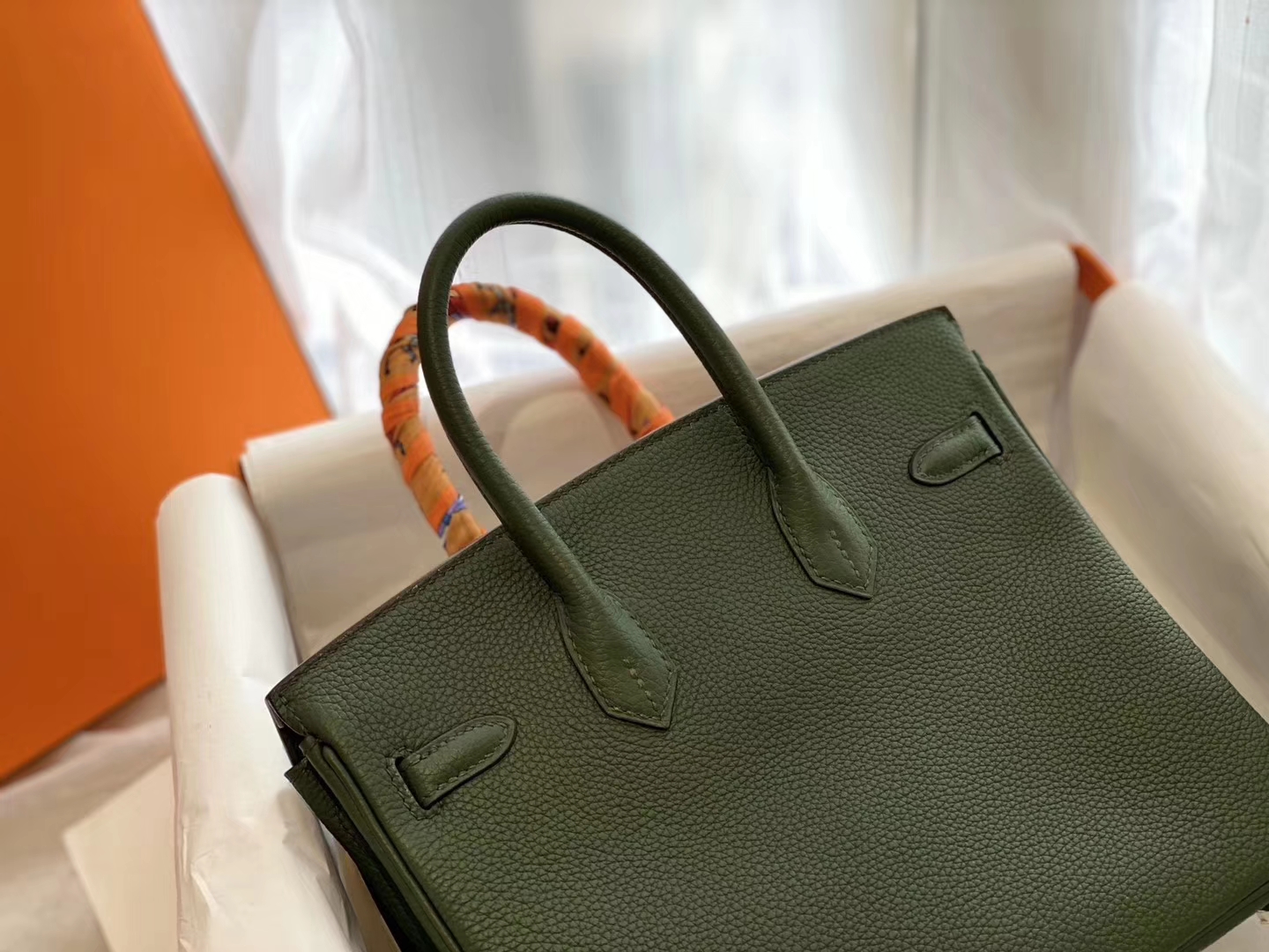 无敌推荐皮质到工艺都无可挑剔 V6丛林绿 银扣 birkin25CM 原厂Togo皮 铂金包 纯手缝蜡线缝制工艺
