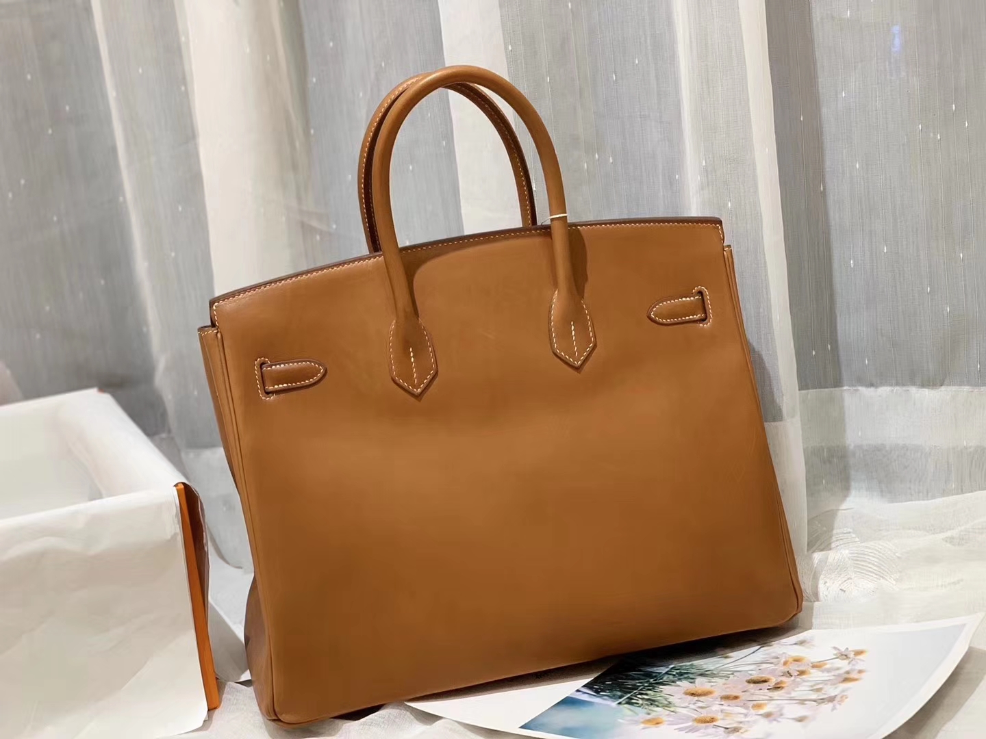 爱马仕 35birkin 原厂御用马鞍皮 马鞍色 金扣 蜡线手缝 ～