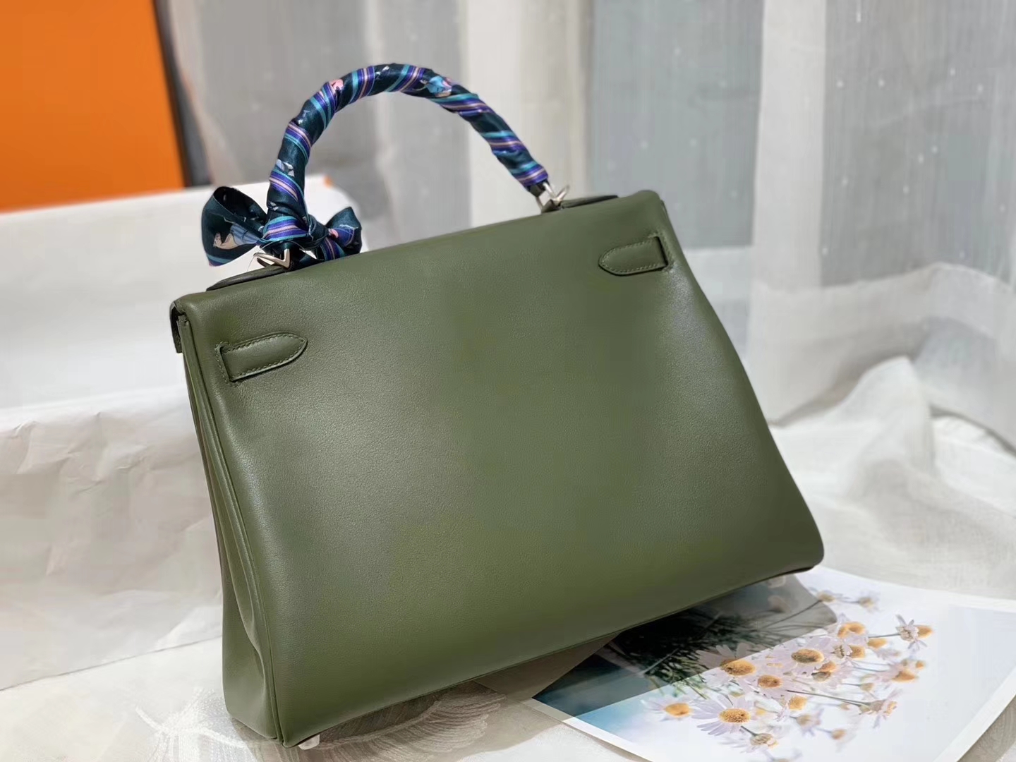 HERMES 32kelly swift 丛林绿 拉丝银扣 蜡线手缝 ～