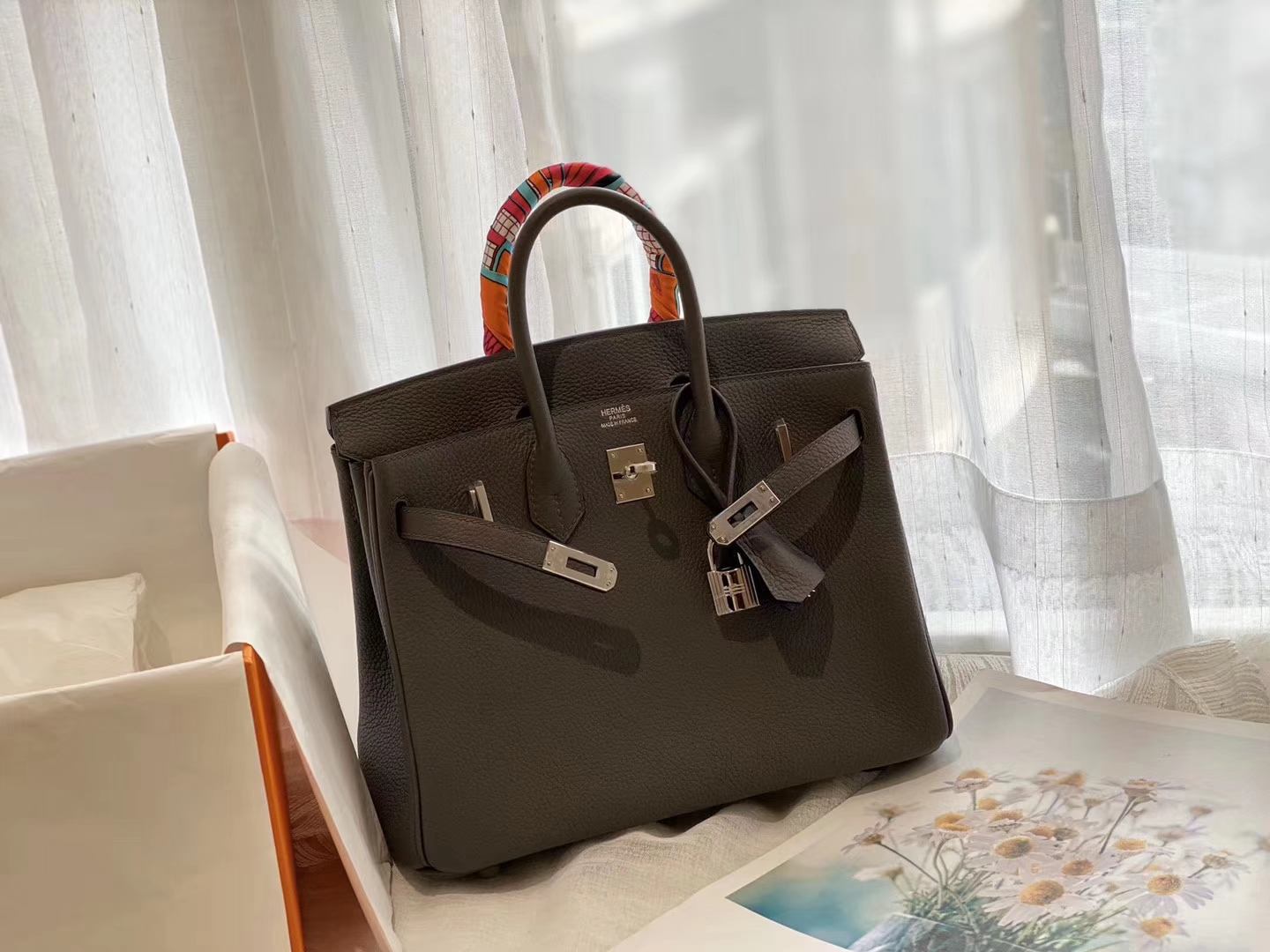 高级灰冷艳气质  8F锡器灰 银扣 birkin25CM 原厂Togo皮 铂金包 纯手缝蜡线缝制工艺