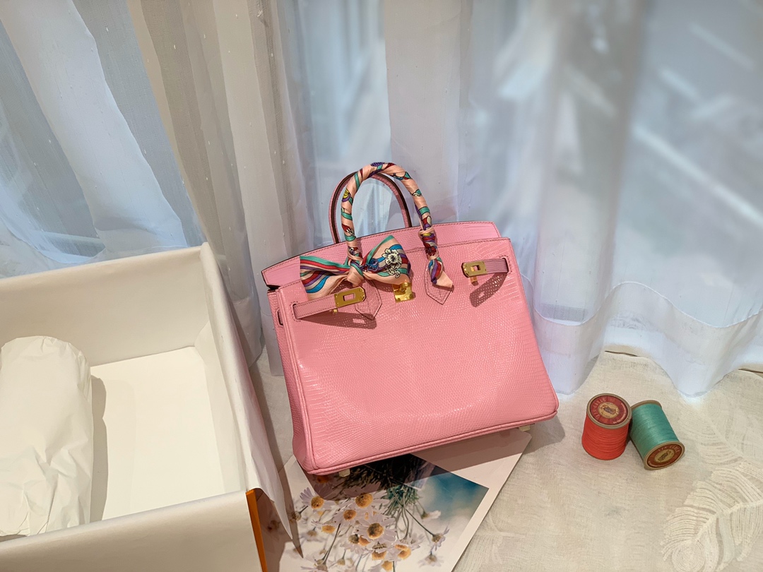 HERMES birkin 25 进口一级蜥蜴 5P樱花粉-Pink 金扣  粉嫩小仙女