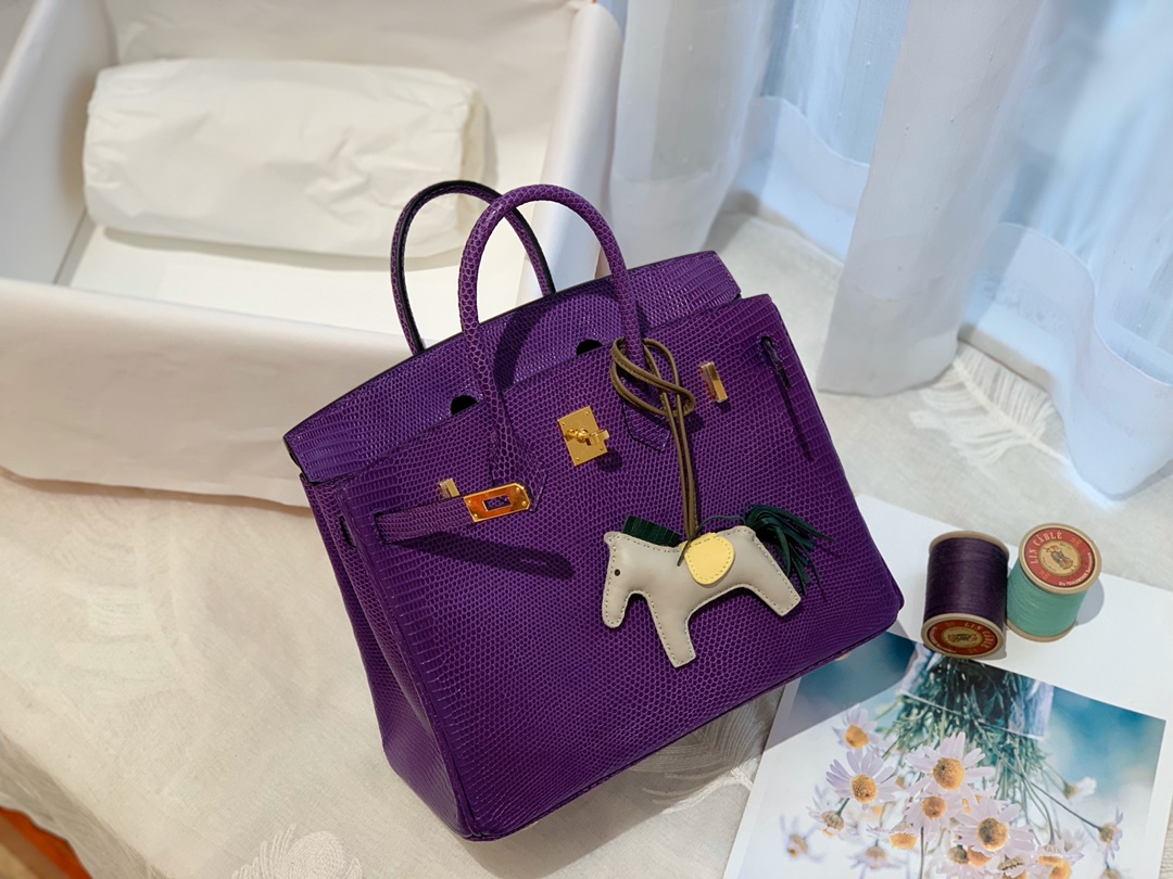 HERMES birkin 25 进口一级蜥蜴 9W梦幻紫-Crocus 金扣  高级优雅紫