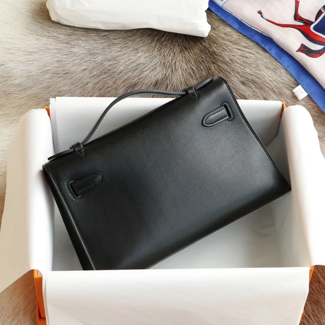 爱马仕 宴会手挽款 CC89黑色 银扣 22 mini kelly 一代/Kelly pochette 原厂御用 进口Swift皮 蜡线手缝工艺