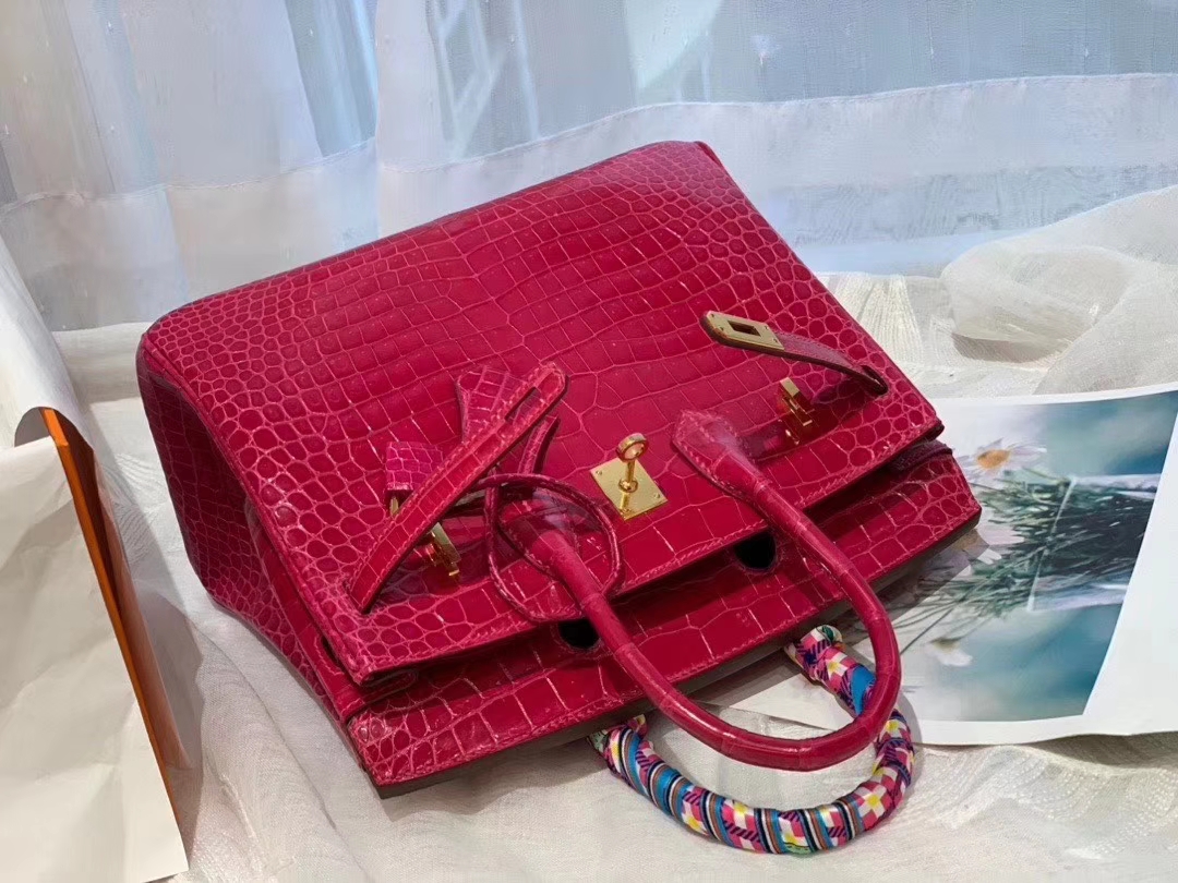 HERMES E5糖果粉Rose Tyrien porosus湾鳄倒v 金扣 birkin 25  [色][色][色]中东土豪！