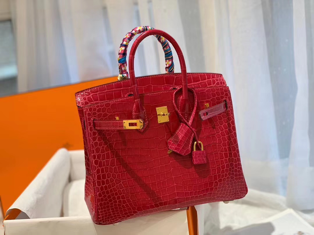 HERMES E5糖果粉Rose Tyrien porosus湾鳄倒v 金扣 birkin 25  [色][色][色]中东土豪！