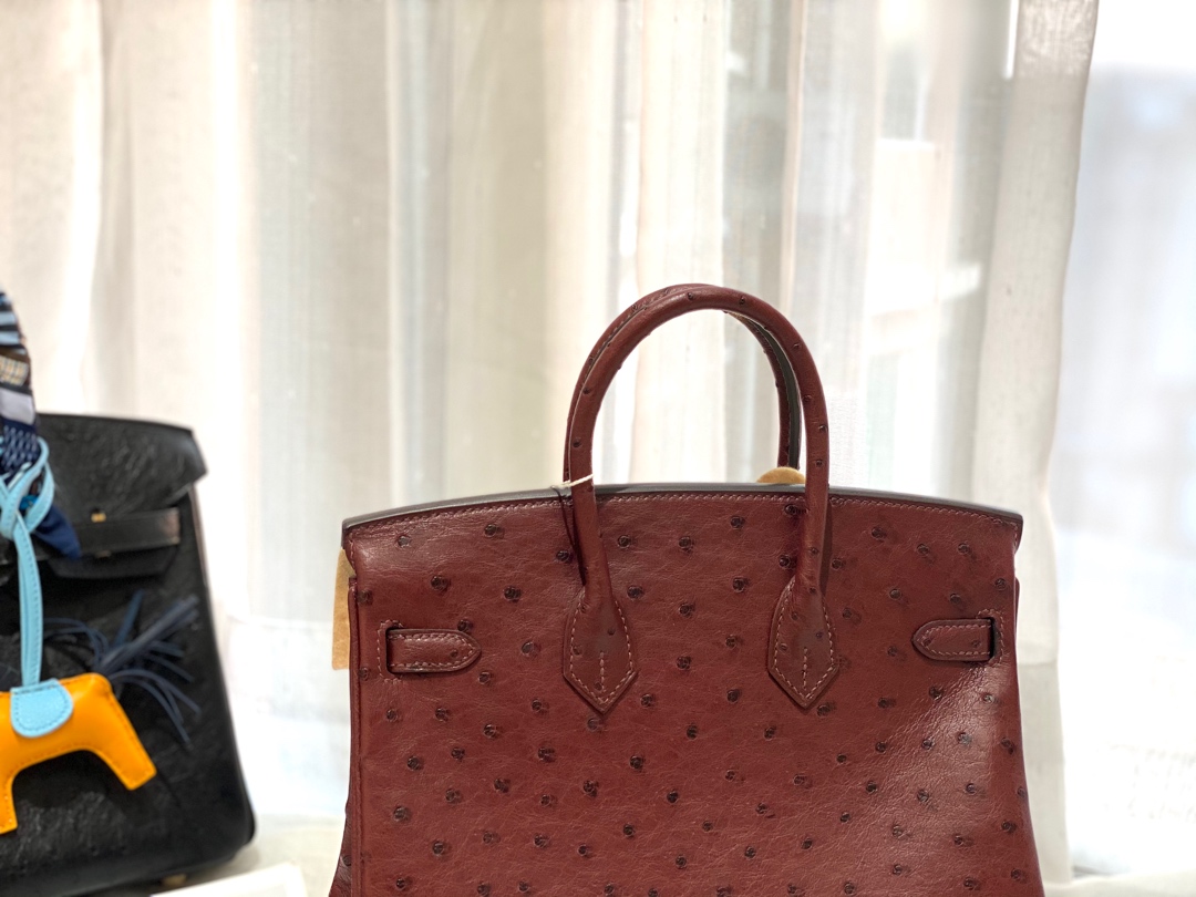 爱马仕 25birkin 小可爱 进口南非kk鸵鸟皮 酒红 金扣 顶级蜡线纯手缝