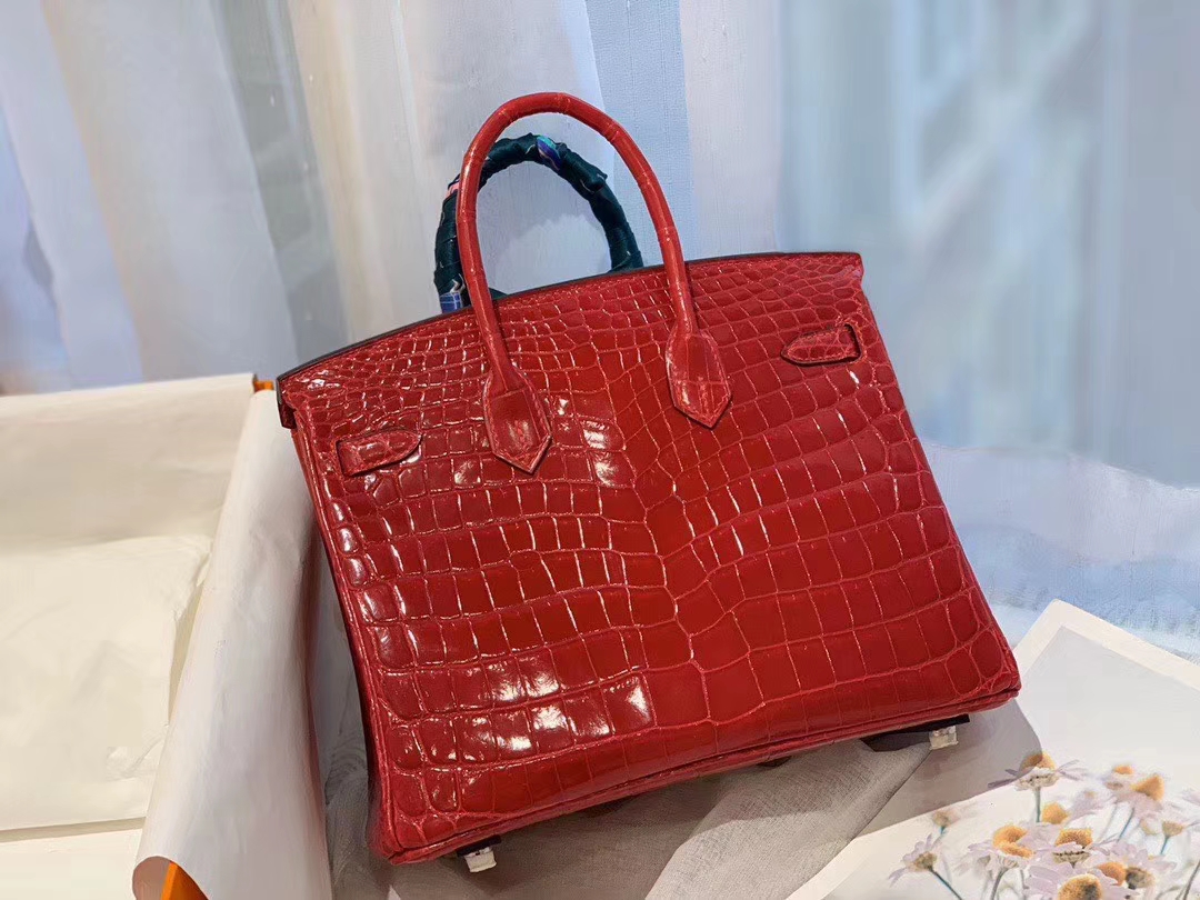 爱马仕 95法拉利红Braise 两点 尼罗鳄 银扣 birkin 25 白富美标配