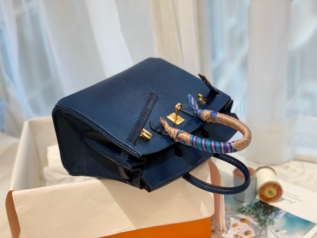 HERMES birkin 25 进口一级蜥蜴  73宝石蓝-Bleu Saphir金扣  尊贵气质蓝