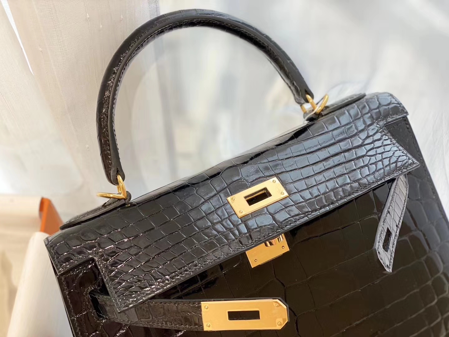 HERMES 89黑金 kelly 28 亮光 nilo尼罗两点鳄鱼皮
