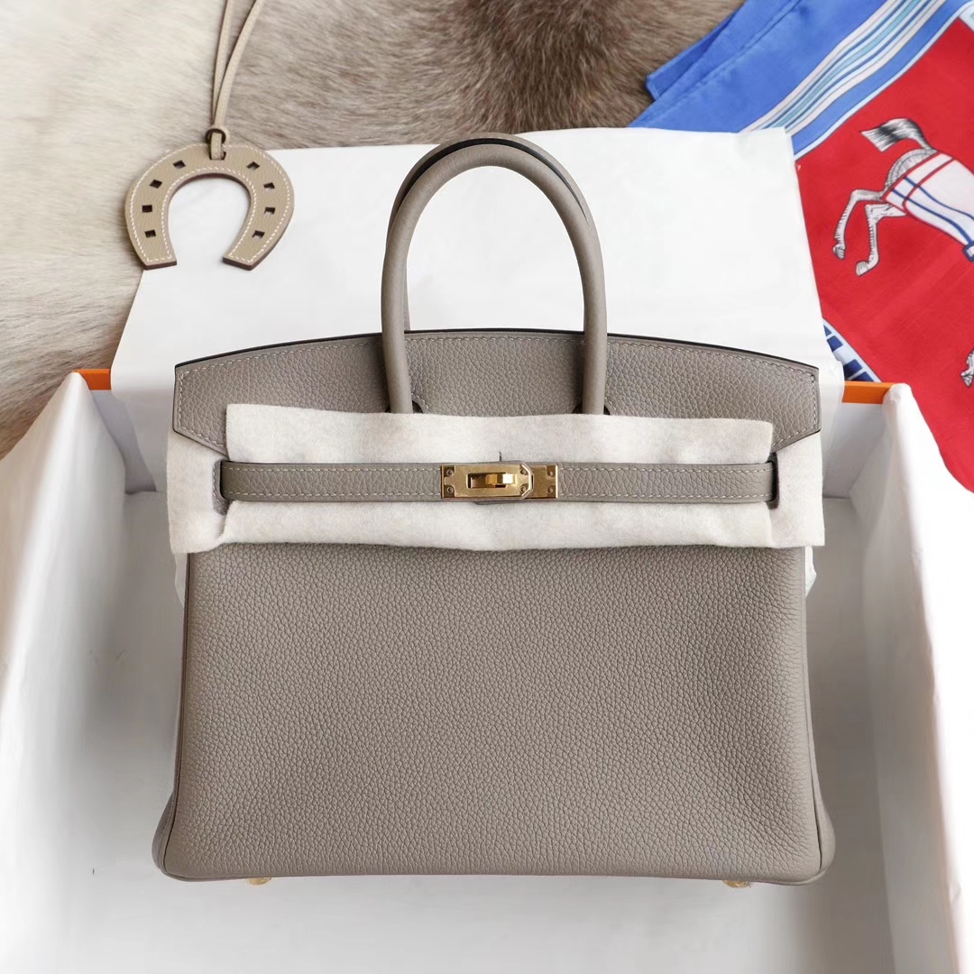 爱马仕 M8沥青灰 金扣 birkin25CM 原厂togo皮 铂金包 纯手缝蜡线缝制工艺