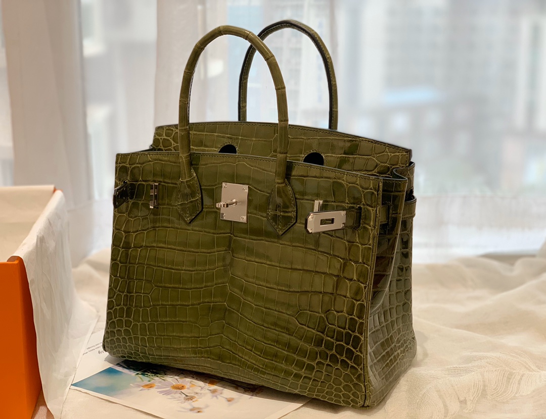 HERMES birkin 30 尼罗亮光 6H 橄榄绿 银扣 顶级老工匠纯手工缝制