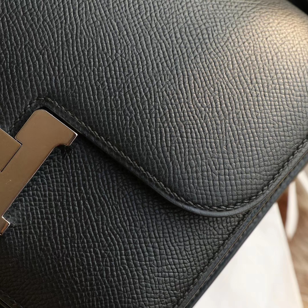 HERMES 现货 CC89黑色 Constance19CM 空姐包 原厂Epsom皮 银扣 纯手工手缝工艺制作
