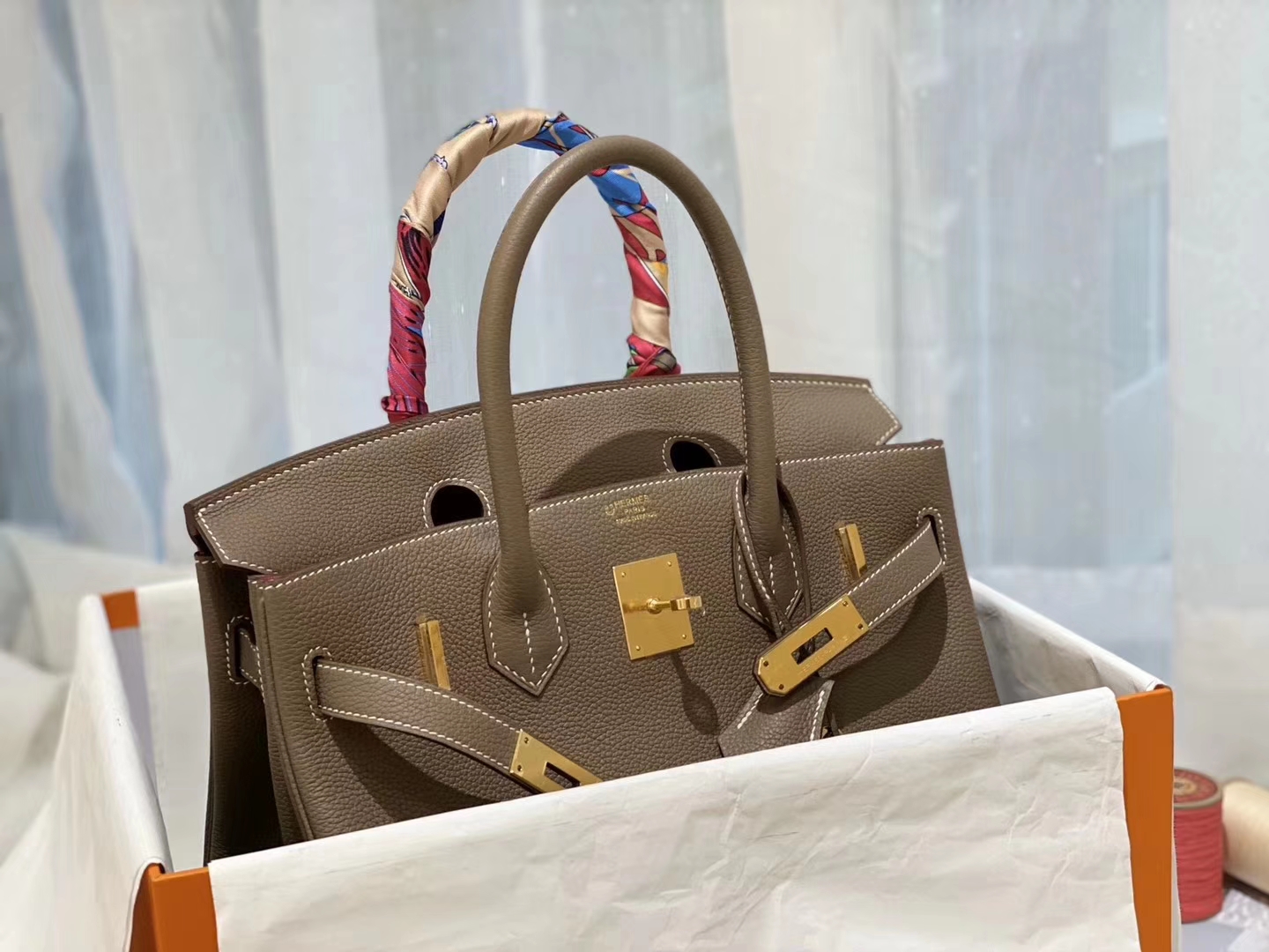 爱马仕 birkin 30 togo 18大象灰 拼L3玫瑰紫 金扣 纹路细腻质感超柔软
