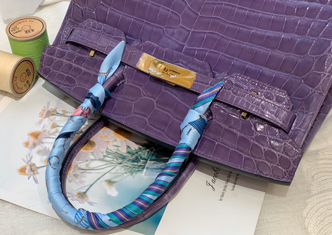 HERMES birkin 30 尼罗亮光 9W 梦幻紫 金扣 顶级老工匠纯手工缝制