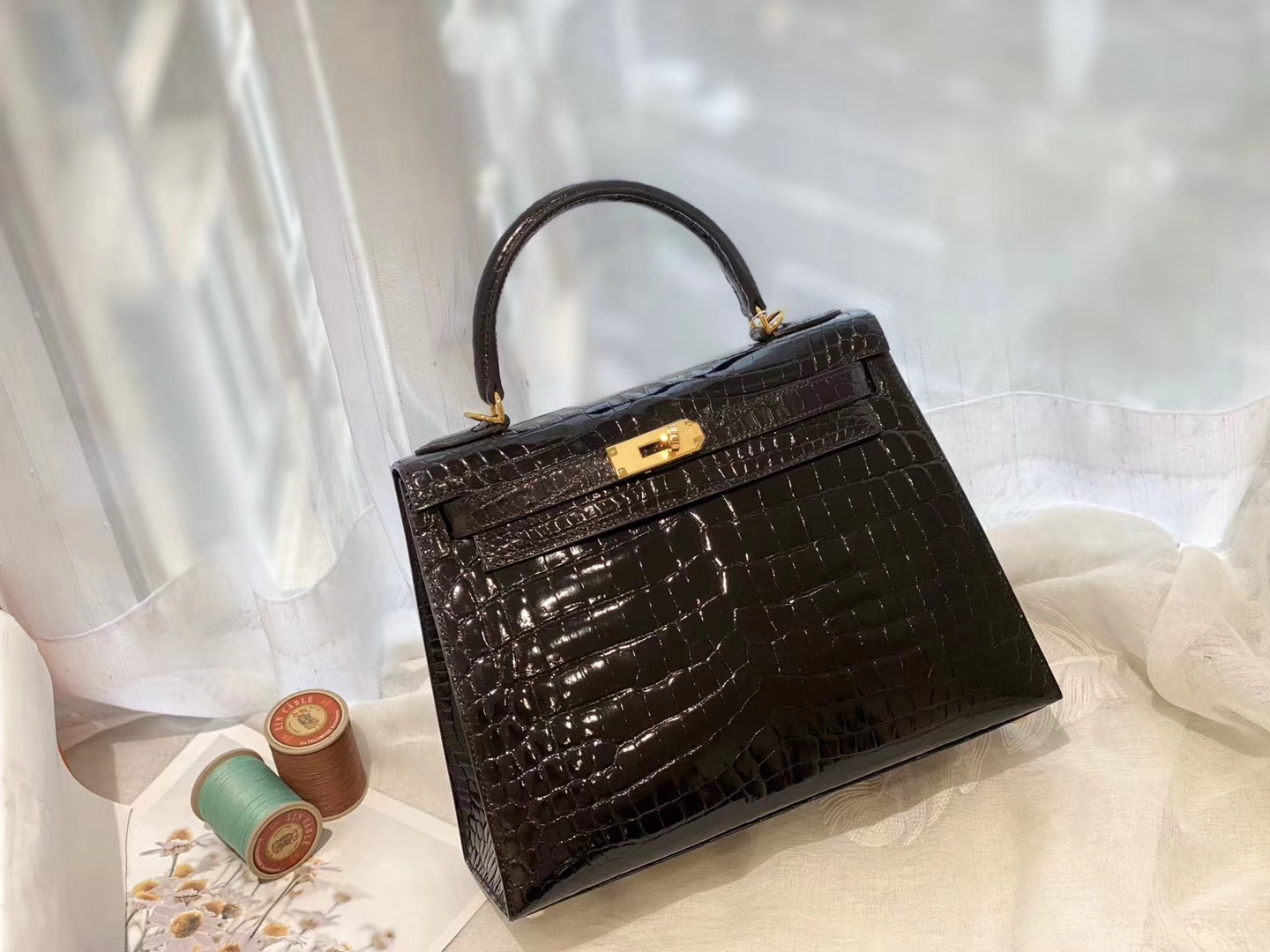 HERMES 89黑金 kelly 28 亮光 nilo尼罗两点鳄鱼皮
