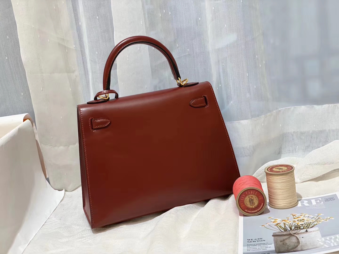 HERMES kelly 25 box皮 酒红 金 气质又自信的酒红