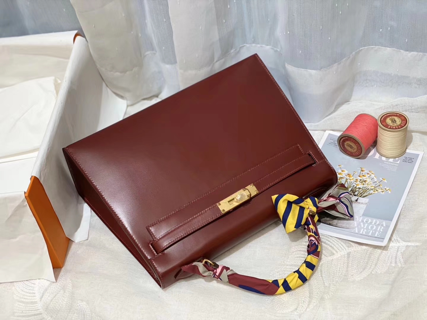 HERMES kelly 32 box皮 酒红 金 自信又热情的酒红