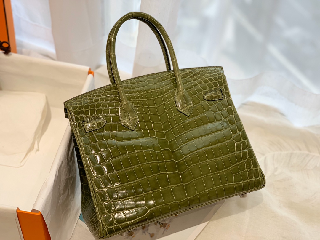 HERMES birkin 30 尼罗亮光 6H 橄榄绿 银扣 顶级老工匠纯手工缝制