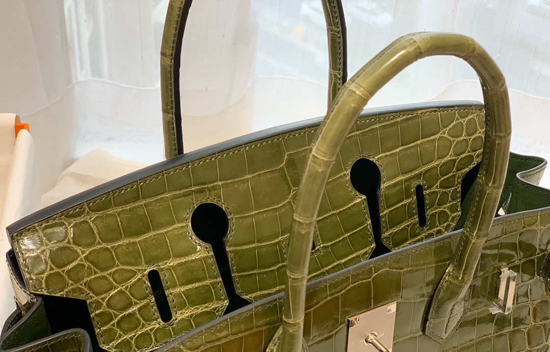 HERMES birkin 30 尼罗亮光 6H 橄榄绿 银扣 顶级老工匠纯手工缝制