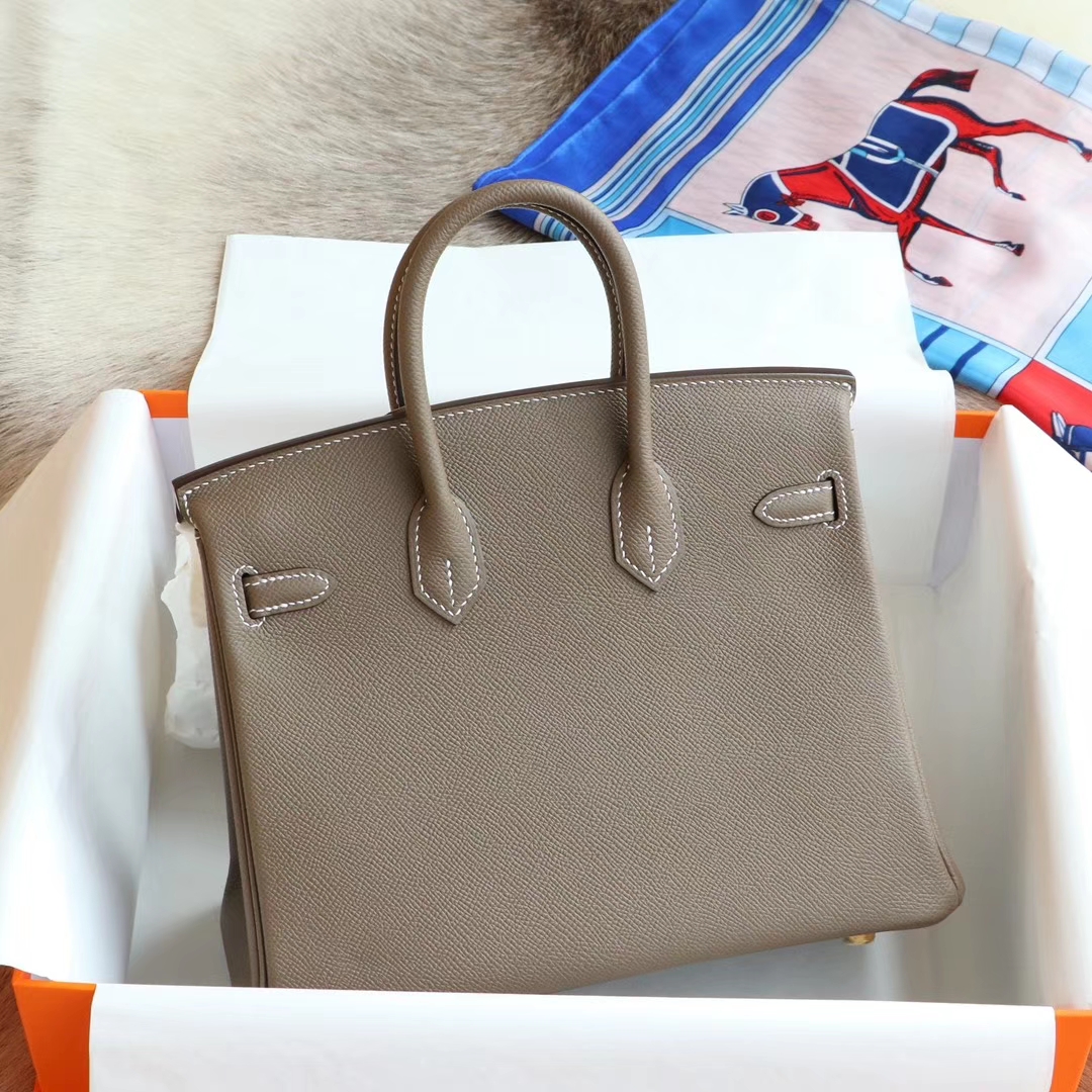 爱马仕 Ck37大象灰 金扣 birkin25CM 专柜原厂Epsom皮 铂金包 纯手缝蜡线缝制工艺