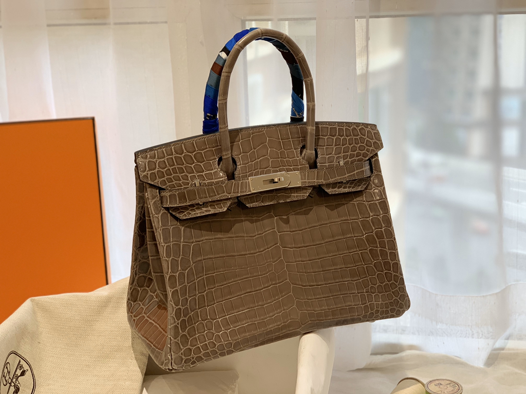 HERMES birkin 30 尼罗亮光 ck18 大象灰 银扣 顶级老工匠纯手工缝制