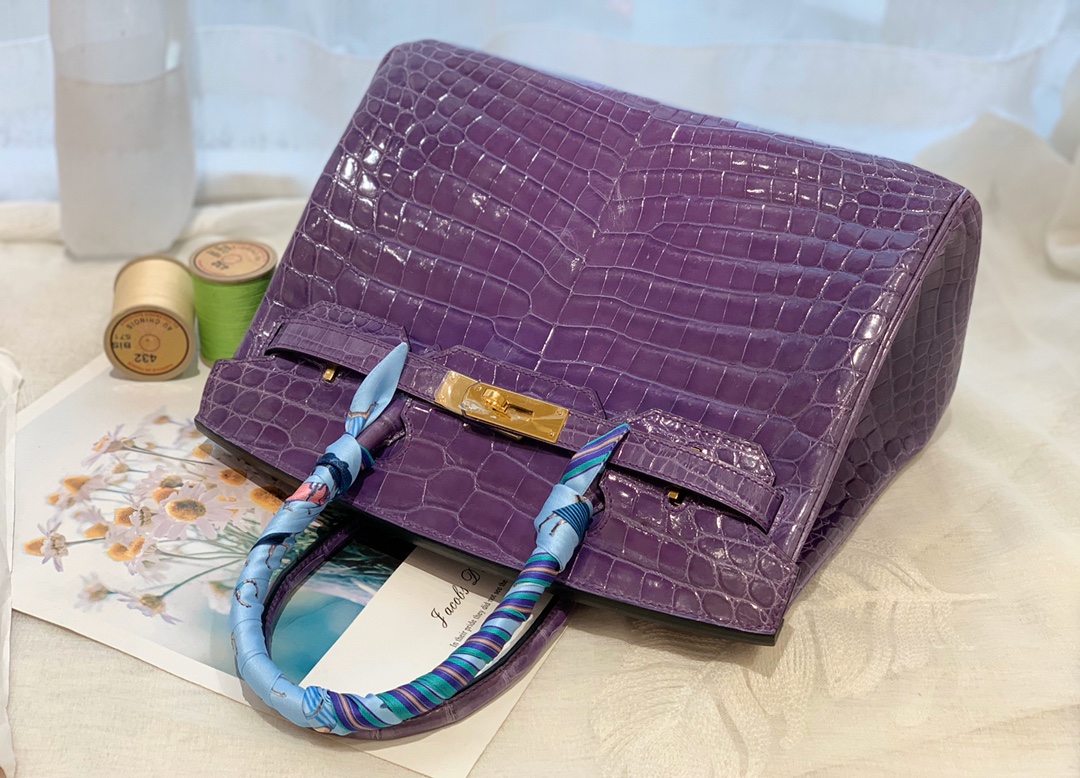 HERMES birkin 30 尼罗亮光 9W 梦幻紫 金扣 顶级老工匠纯手工缝制