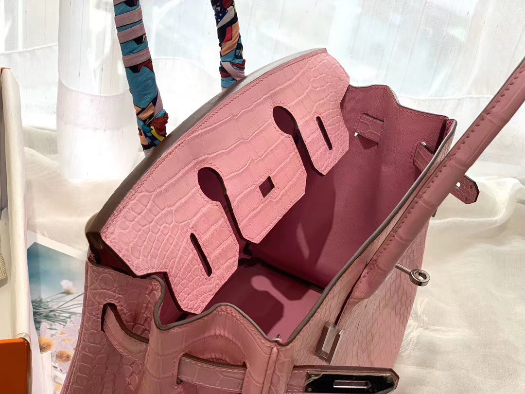  HERMES birkin 30 matte雾面 nilo crocodile尼罗鳄两点 5P樱花粉 银扣 顶级老工匠纯手缝缝制 粉嫩小仙女