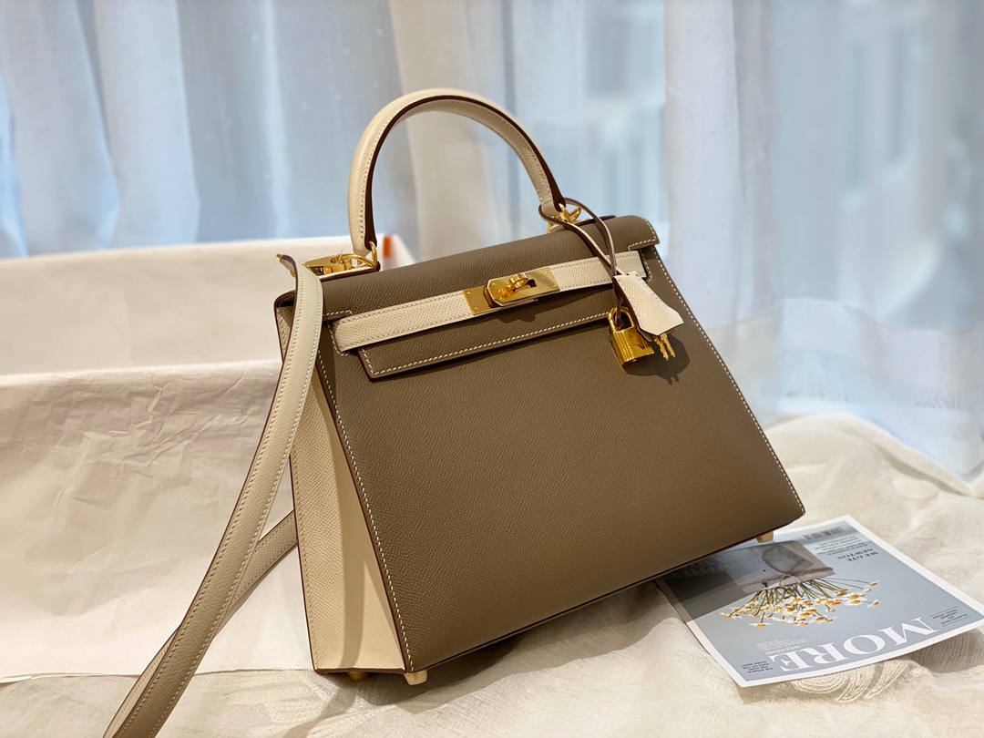 HERMES 28 Kelly epsom 皮 大象灰拼奶昔白 金扣 喜欢的可以订制