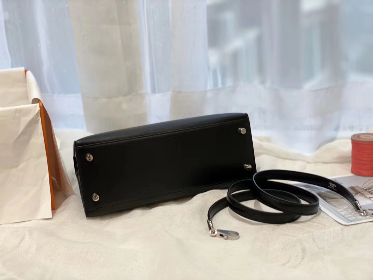 爱马仕 kelly 25 box皮 黑色银扣  经典黑色
