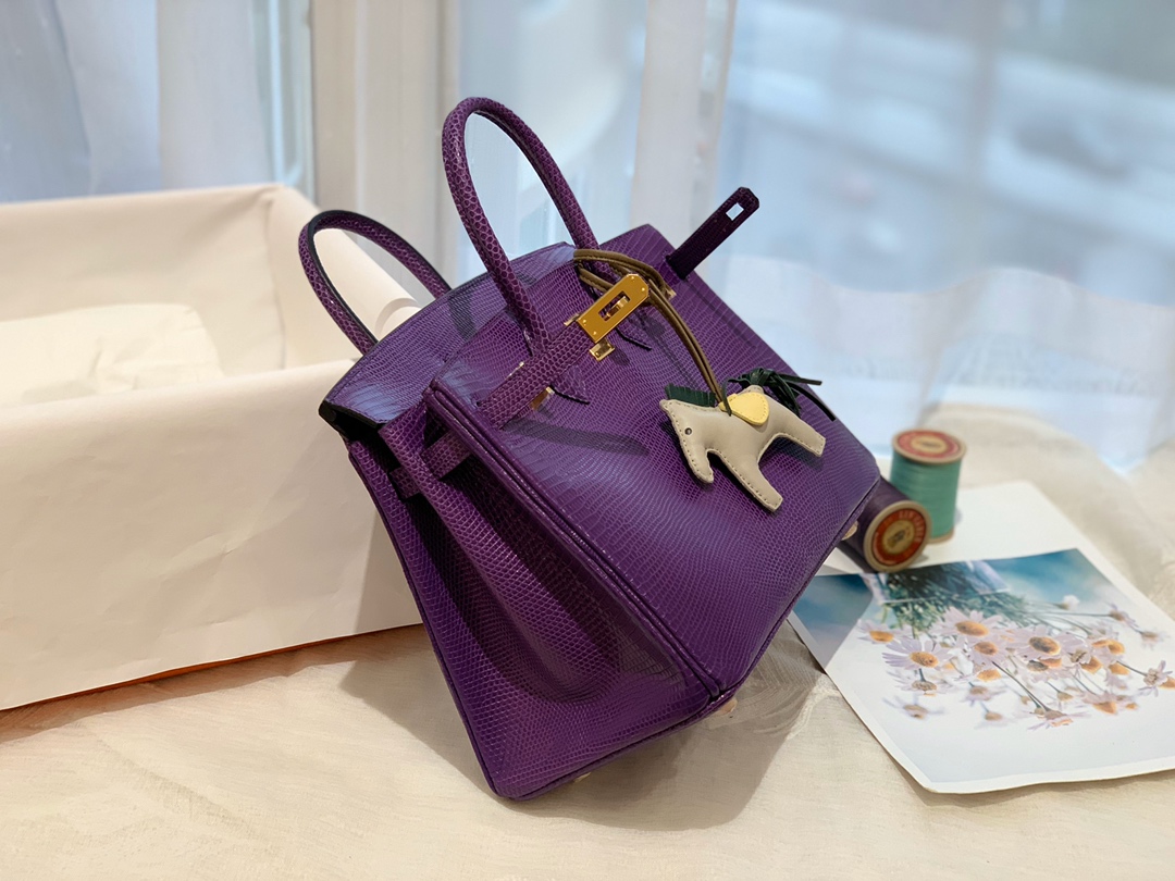 HERMES birkin 25 进口一级蜥蜴 9W梦幻紫-Crocus 金扣  高级优雅紫