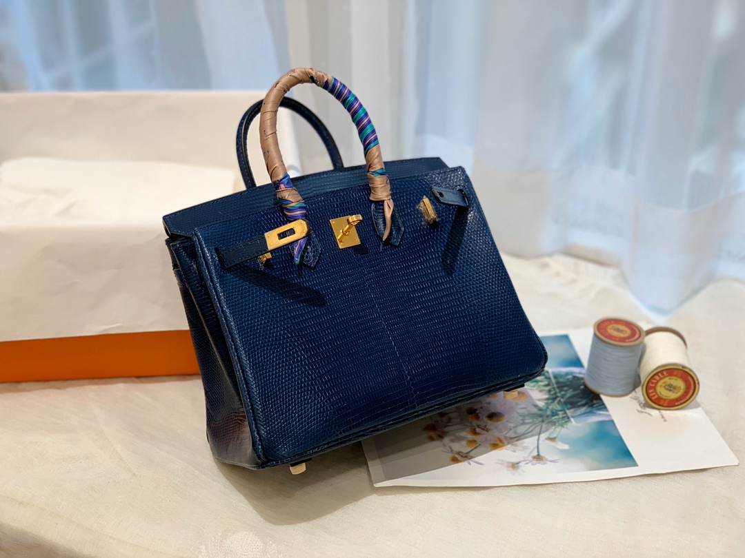 HERMES birkin 25 进口一级蜥蜴  73宝石蓝-Bleu Saphir金扣  尊贵气质蓝