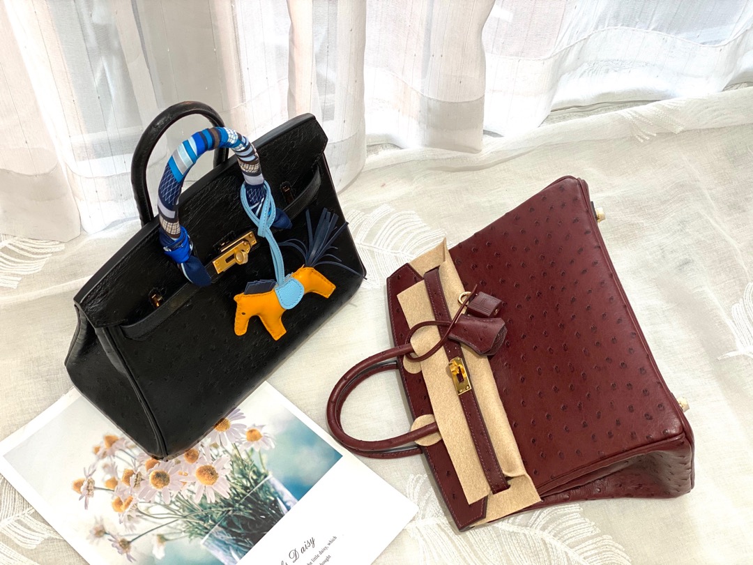 爱马仕 25birkin 小可爱 进口南非kk鸵鸟皮 酒红 金扣 顶级蜡线纯手缝