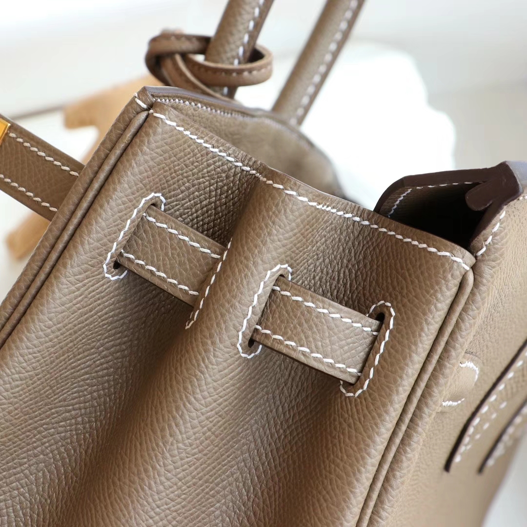 爱马仕 Ck37大象灰 金扣 birkin25CM 专柜原厂Epsom皮 铂金包 纯手缝蜡线缝制工艺