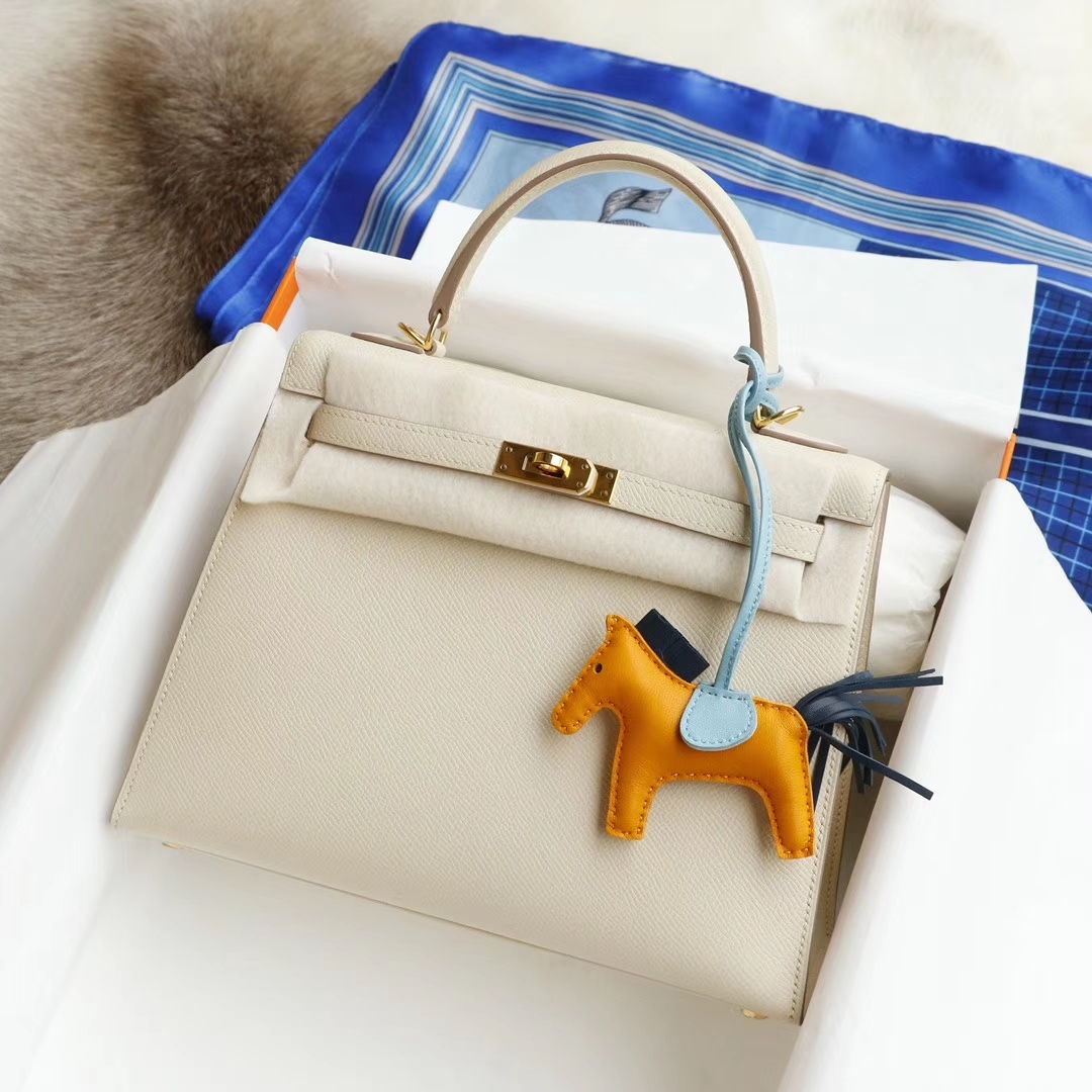 CC10奶昔白 金扣 Kelly25CM 专柜原厂Epsom皮 凯丽凯莉包 纯手缝蜡线缝制工艺