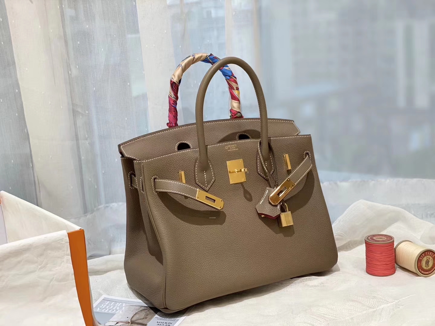 爱马仕 birkin 30 togo 18大象灰 拼L3玫瑰紫 金扣 纹路细腻质感超柔软