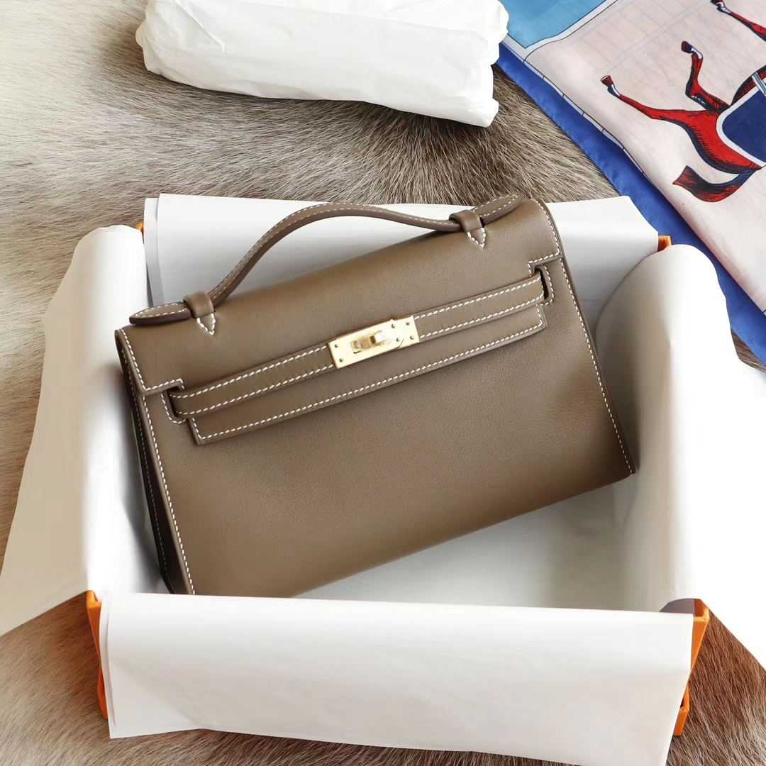爱马仕 宴会手挽款 CC37大象灰 银扣 22 mini kelly 一代/Kelly pochette 原厂御用 进口Swift皮 蜡线手缝工艺