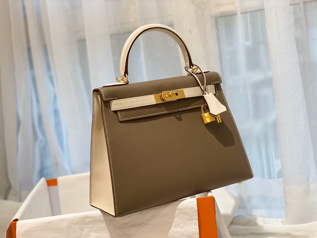 HERMES 28 Kelly epsom 皮 大象灰拼奶昔白 金扣 喜欢的可以订制