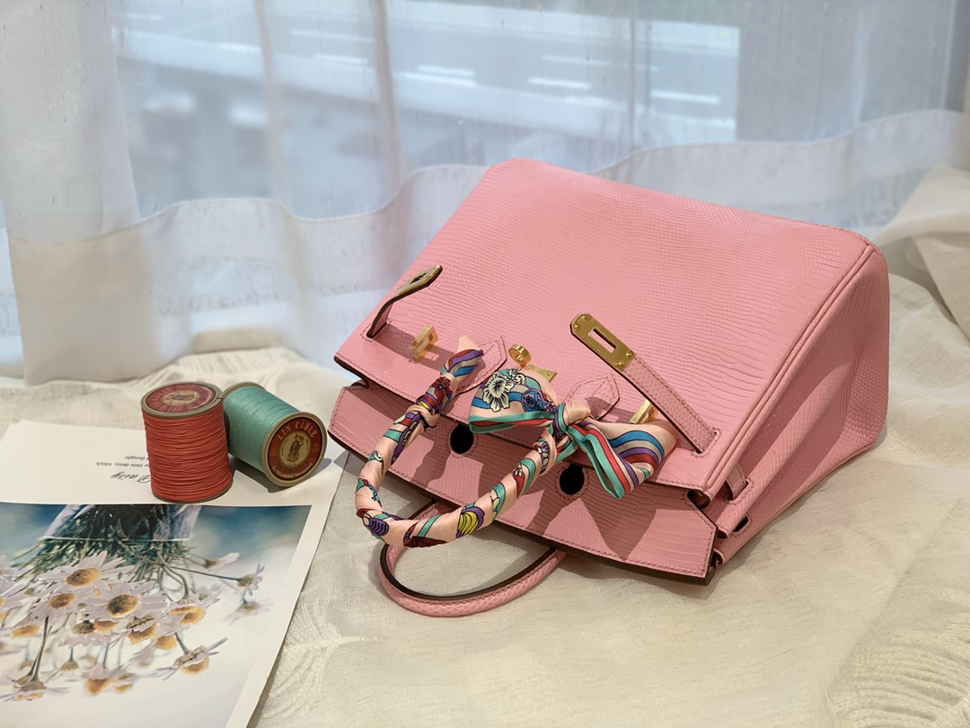 HERMES birkin 25 进口一级蜥蜴 5P樱花粉-Pink 金扣  粉嫩小仙女
