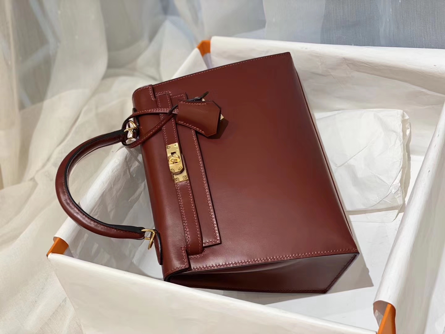 HERMES kelly 25 box皮 酒红 金 气质又自信的酒红