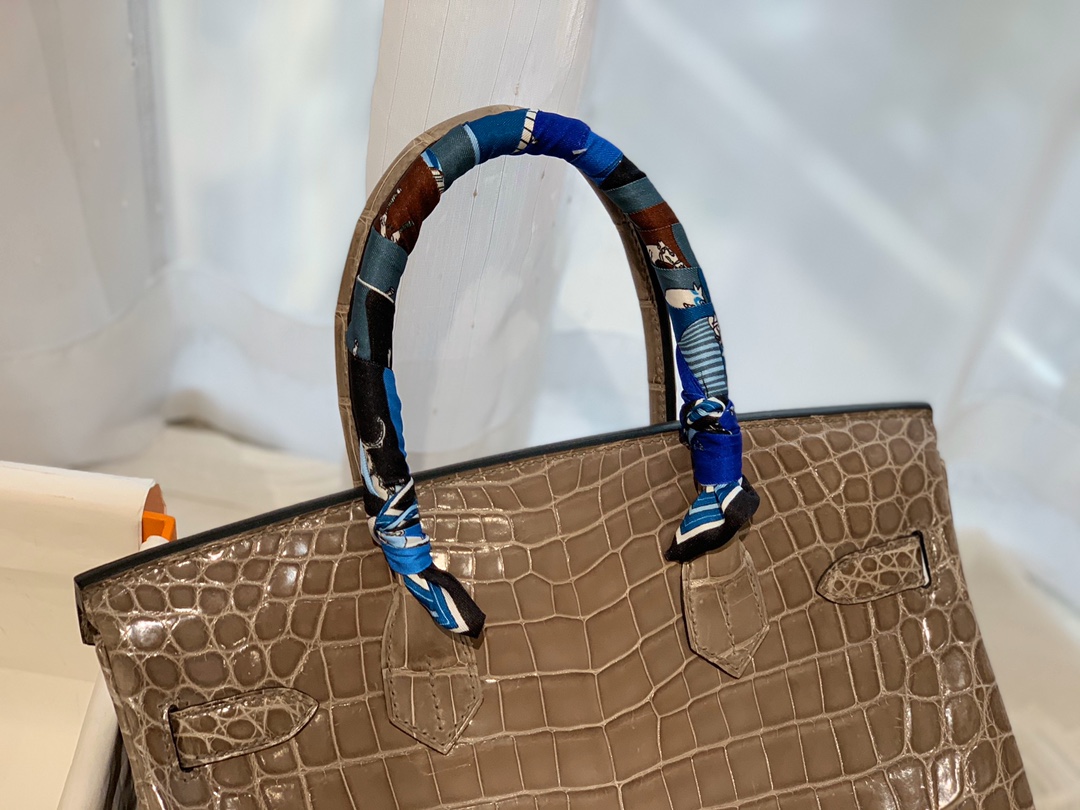 HERMES birkin 30 尼罗亮光 ck18 大象灰 银扣 顶级老工匠纯手工缝制