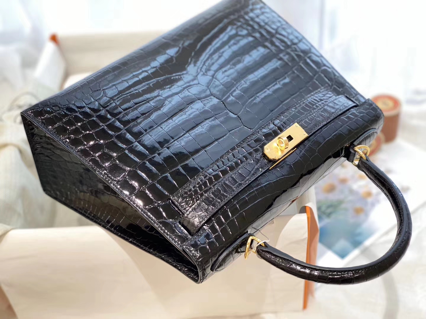 HERMES 89黑金 kelly 28 亮光 nilo尼罗两点鳄鱼皮