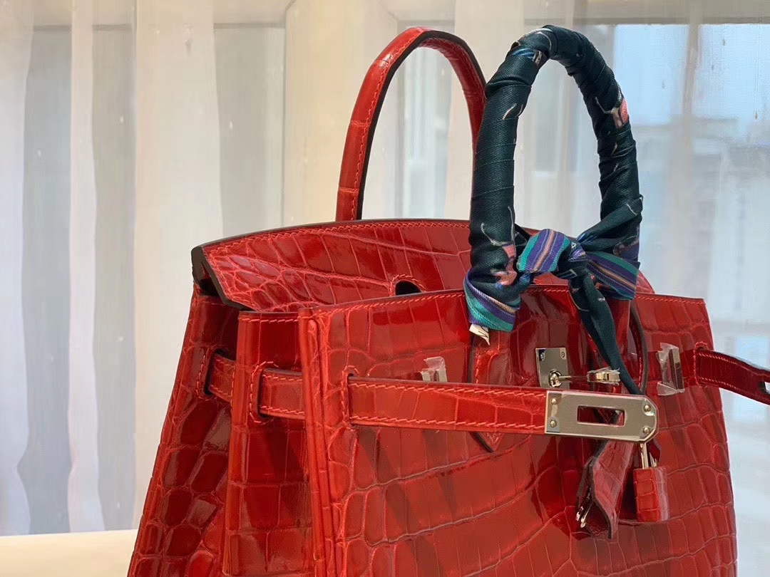 爱马仕 95法拉利红Braise 两点 尼罗鳄 银扣 birkin 25 白富美标配